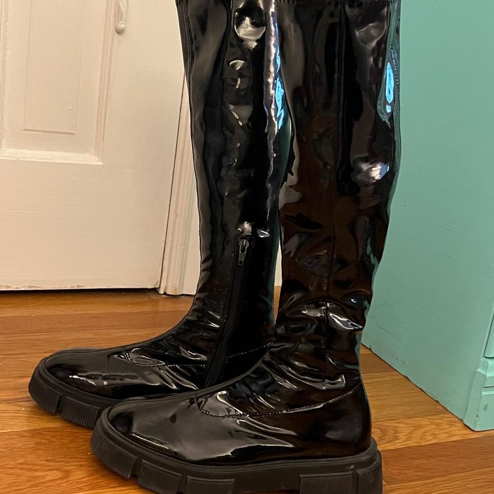Zara stretchy high shaft patent finish boots